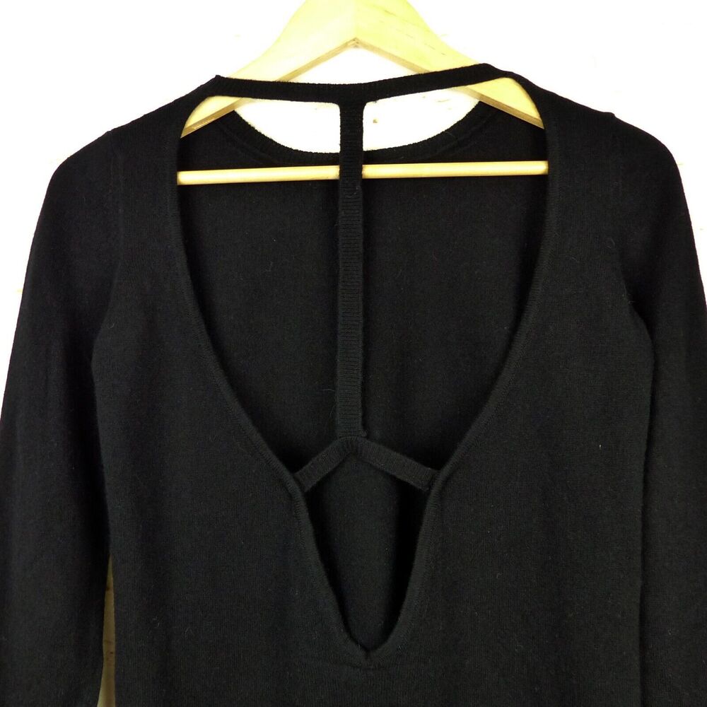 Leetha Back T Cut Out Cashmere Sweater Womens XS Black Pullover Grunge Goth Sexy - Picture 8 of 13